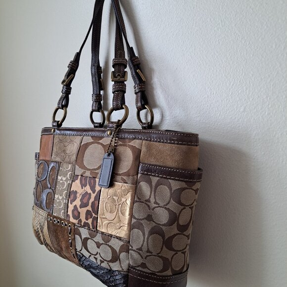 Coach Vintage Patchwork Tote Bag Brown Earth Tones - Picture 6 of 15